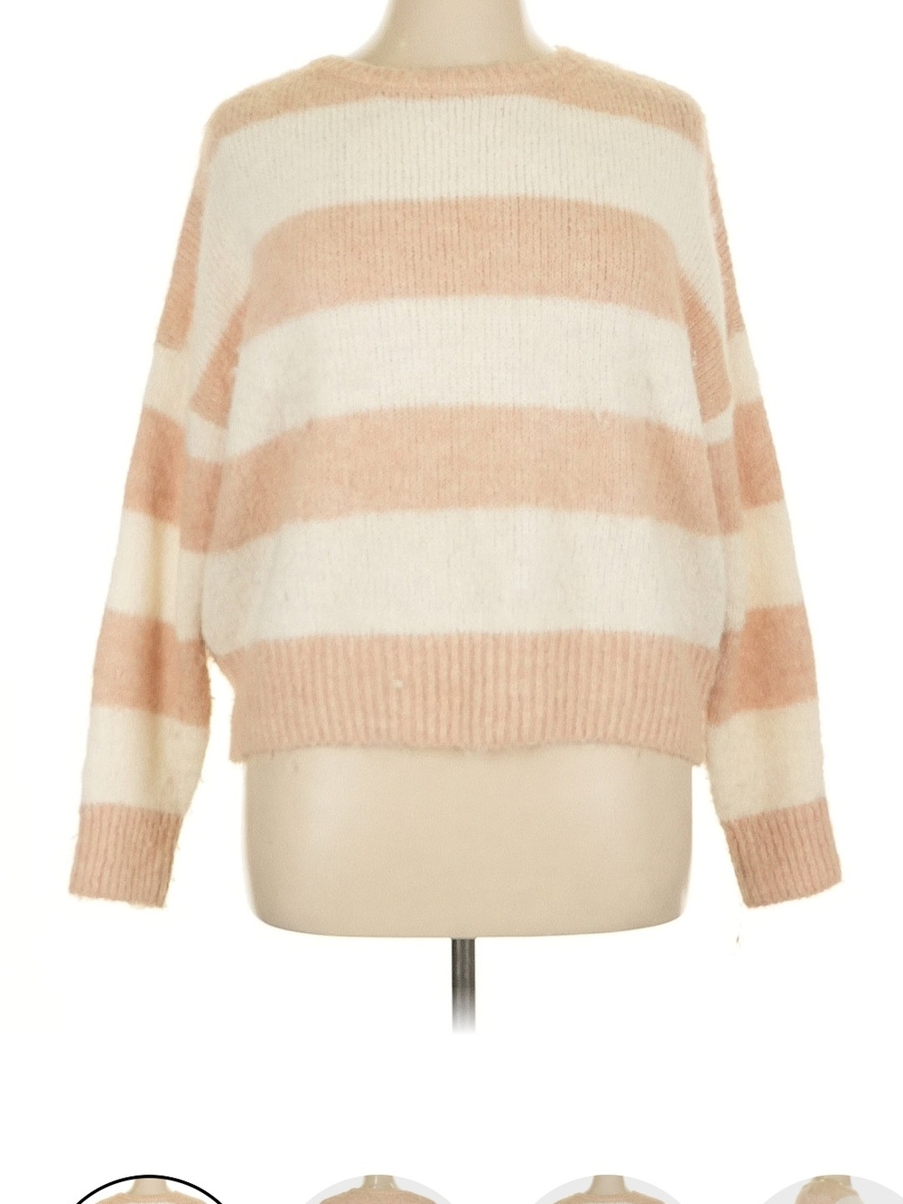 Express Cream and Blush Striped Crewneck Sweater